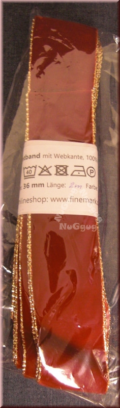 Stoffband, Samt, rot mit Goldkanten, 2 Meter x 36 mm