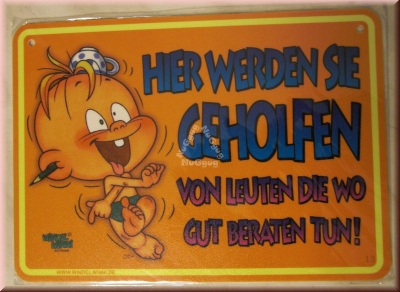 Windel Winni Schild "Hier werden Sie geholfen...", 10,5 x 15,0 cm