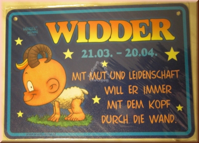 Windel Winni Schild "Widder 21.03. - 20.04....", 10,5 x 15,0 cm