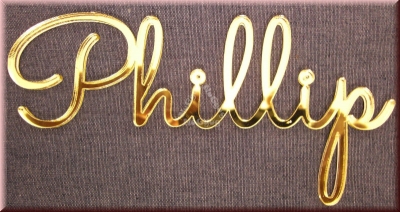 Schriftzug "Phillip", Acryl Laser Cut Namen, Gold, Türschild