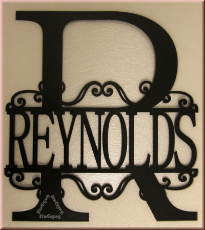 Namens Monogramm "Reynolds", Namensschild, Türschild personalisiert, Schwarz, Metall, 20 x 18,5 cm