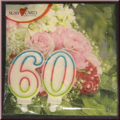Servietten von susy card, "Rosenzauber", mit Geburtstagskerze 60, 20 Stück