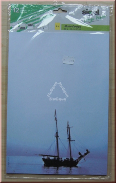 Motivpapier "Segelboot", A4, DP 513 von sigel, 12 Blatt, 80g/m², Druckerpapier, Designpapier