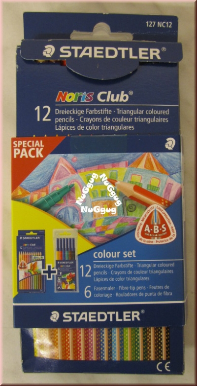 Staedtler Noris Club Colour Set, 12 dreieckige Farbstifte + 6 Fasermaler