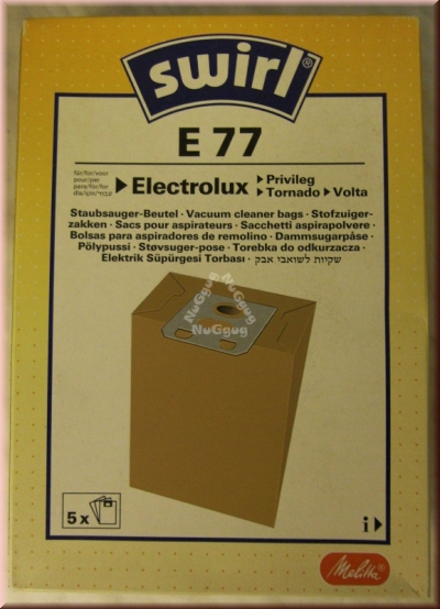 Staubsaugerbeutel Swirl E 77 für Electrolux/Privileg/Tornado/Volta, 5 Stück