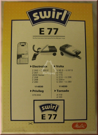 Staubsaugerbeutel Swirl E 77 für Electrolux/Privileg/Tornado/Volta, 5 Stück