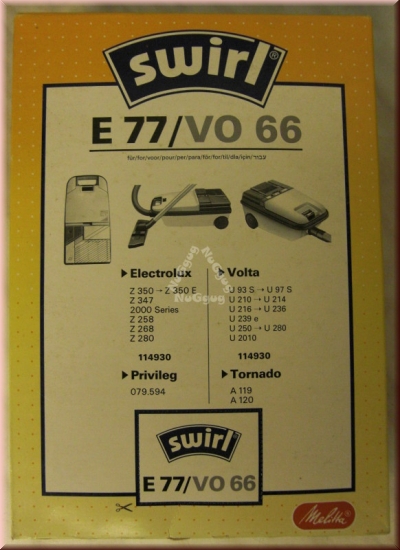 Staubsaugerbeutel Swirl E 77/VO 66 für Electrolux/Volta, 5 Stück