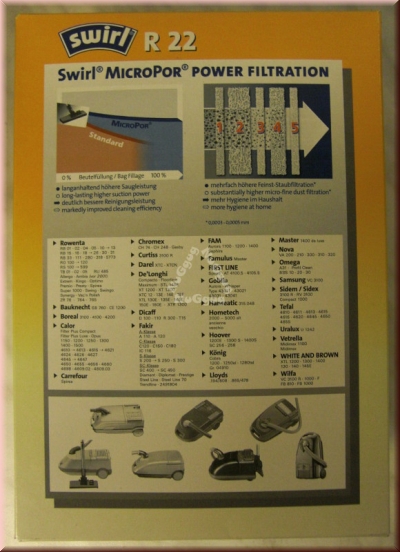 Staubsaugerbeutel Swirl R22/F89 für Rowenta/Calor/De Longhi/Fakir/Tefal, 4 Stück