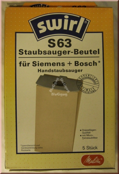 Staubsaugerbeutel Swirl S 63 für Siemens/Bosch, 5 Stück