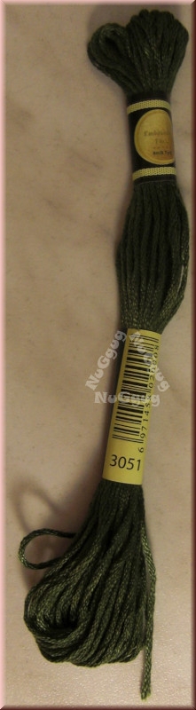 Stickgarn/Sticktwist Fligatto, 8 Meter, Farbe 3051 grüngrau dunkel