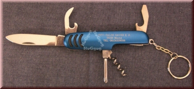 Taschenmesser metallicblau, "City-Salon Bauer", 6 Funktionen