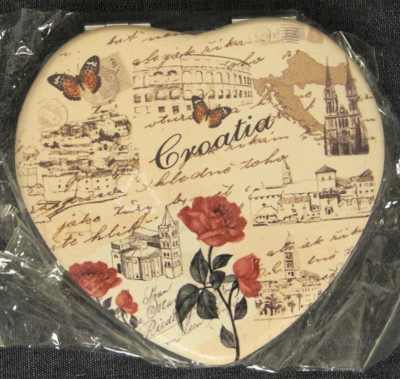 Taschenspiegel "Kroatien", mit Vergrößerung, Herzform, 75 x 70 mm, Schminkspiegel