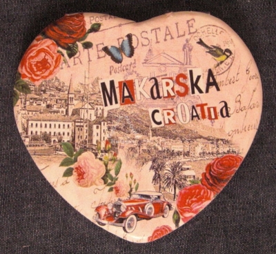 Taschenspiegel "Kroatien", mit Vergrößerung, Herzform, 63 x 63 mm, Schminkspiegel