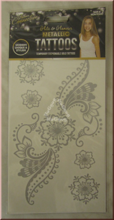 Metallic Tattoos Motiv "Blume", silber