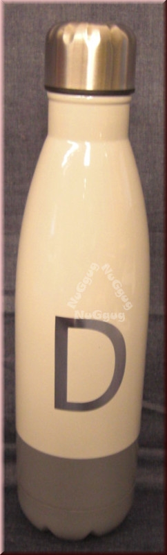 Thermosflasche "D" personalisiert, Edelstahl, hellgrau/Dunkelgrau lackiert, für 0,5 Liter Inhalt