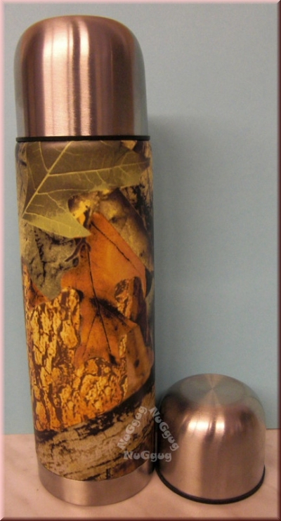 Thermosflasche Edelstahl mit Motiv "Herbstlaub", für 0,5 Liter Inhalt und Ersatzdeckel