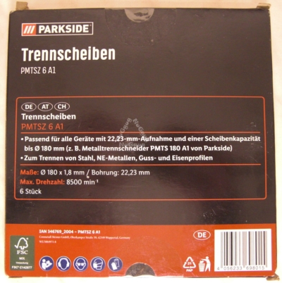 Trennscheiben 180 x 1,8 x 22,23 mm für Metall, 6 Stück, Flexscheiben von Parkside