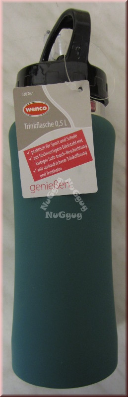 Trinkflasche Edelstahl, 500ml, mit aufstellbarer Trinköffnung und mit grüner Soft-Touch-Beschichtung, von Wenco