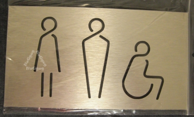 BSYDESIGN Türschild WC, mit Piktogramm "Damen, Herren, Behinderte", schmal, Aluminium, rechteckig, selbstklebend