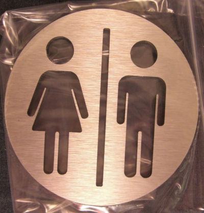 BSYDESIGN Türschild WC, mit Piktogramm "Damen, Herren", classisch, Aluminium, rund, selbstklebend