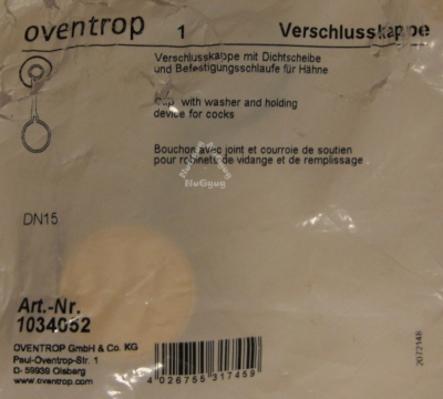 Verschlußkappe 1034052 für Kugelhähne Optiflex DN 10/15, 3/4 Zoll, von oventrop