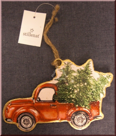 Christbaumschmuck "Auto mit Tannenbaum" mit Jutekordel, Metall