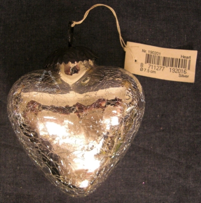 Weihnachtsanhänger Kaemingk Craquele Herz, 7,5 cm, Glas, Christbaumschmuck