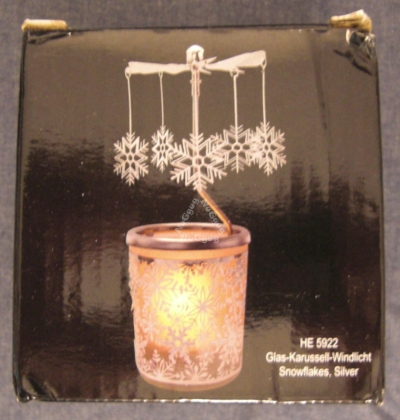 Teelichthalter "​Karussell Schneeflocke", aus Metall und Glas, Windlicht, rotierender Teelichthalter