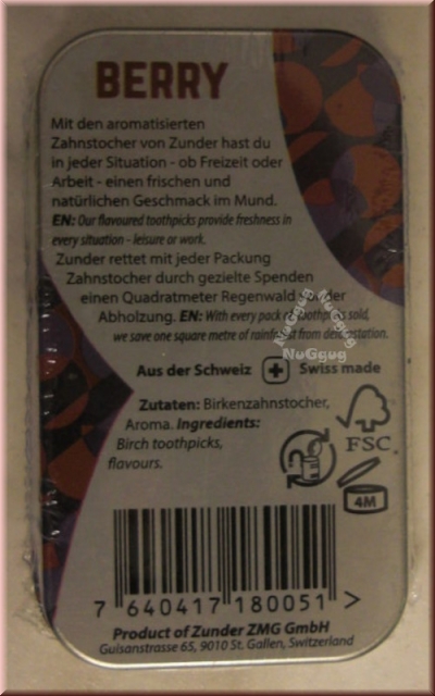 Zunder Zahnstocher Berry, Zahnsticks mit Geschmack, 80 Stück