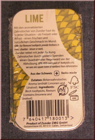 Zunder Zahnstocher Lime, Zahnsticks mit Geschmack, 80 Stück