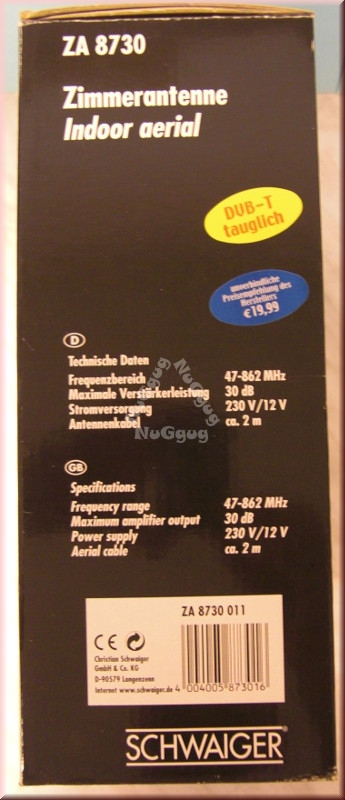 Zimmerantenne ZA 8730 von Schwaiger, DVB-T tauglich, für analogen und digitalen TV-Empfang