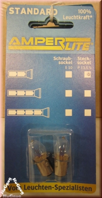 Amperlite Glühlampe für Taschenlampe, P250, 2,4V, 0,5A, Stecksockel, 2 Stück