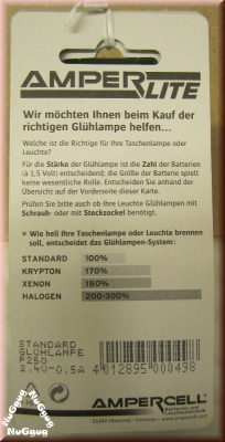 Amperlite Glühlampe für Taschenlampe, P250, 2,4V, 0,5A, Stecksockel, 2 Stück