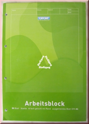 Arbeitsblock, blanko, A4, 4-fach gelocht mit Rand, 50 Blatt