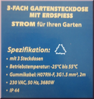 Gartensteckdose 3-fach, von Bachmann, mit Erdspiess, IP44