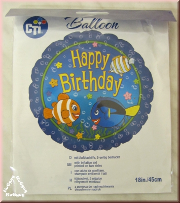 Luftballon "Happy Birthday", rund, Durchmesser 45 cm