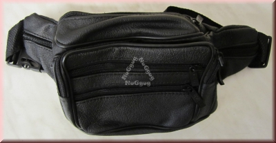 Unisex Bauchtasche Leder, schwarz, 7 Fächer, Gürteltasche, Hüfttasche