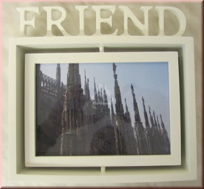 Bilderrahmen "FRIEND", matt weiss lackiert, zum Drehen, 22 x 21,5 cm, für Bilder, 13 x 18 cm