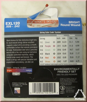 Gitarrensaiten D'Addario EXL120 Nickel Wound XL für E-Gitarren, 009-042