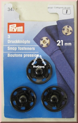 Annähdruckknöpfe Messing schwarz 21 mm, Prym 341172, 3 Stück