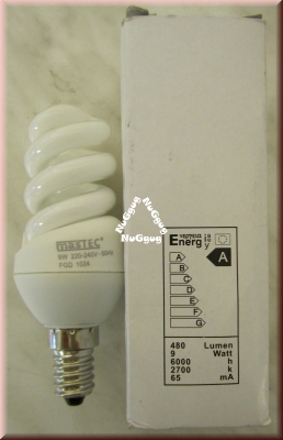 Energiesparlampe Mastec Full Spiral, 9 Watt, E14, 2700K