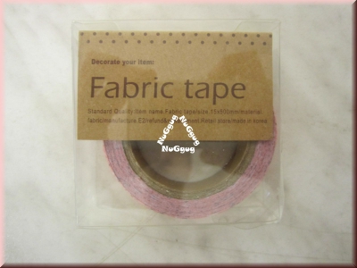 Fabric tape, Stoffklebeband, rosa mit Muster, selbstklebend, 15 x 500 mm