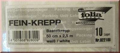 Bastelkrepp weiß, 2,5m x 50cm, 10 Lagen, Fein-Krepp, Krepp-Papier von folia