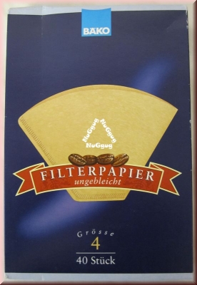 Filterpapier ungebleicht Größe 4, Kaffee Filter von Bäko, 40 Stück Kaffeefilter