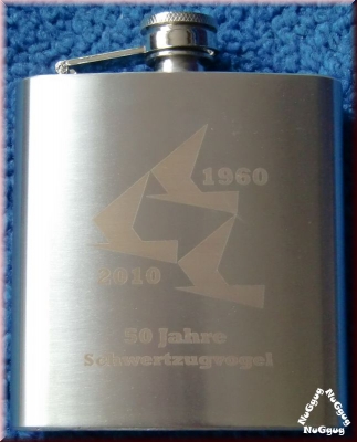 Flachmann, Edelstahl, 50 Jahre Schwertzugvogel, 6 OZ