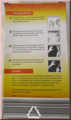 Fliegengitter für Fenster mit Klettband, 130 x 150 cm, schwarz, waschbar