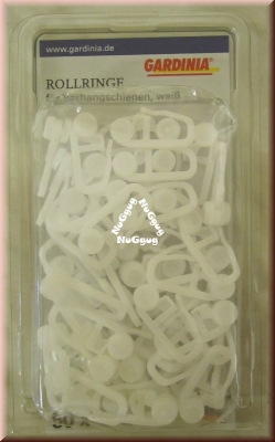 Gardinenröllchen Gardinia, Rollringe, Gardinenhaken, weiss, 50 Stück