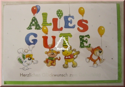 Geburtstagskarte "Alles Gute" mit Umschlag, Motiv Kindertiere