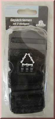 Koffergurt, Gepäckriemen mit 3-stelligem Kombinationsschloss, schwarz