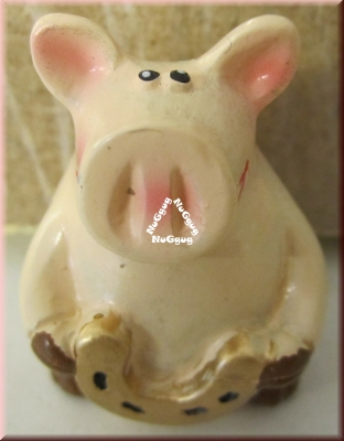 Glücksschwein mit Hufeisen in der Geschenktasche, Keramik